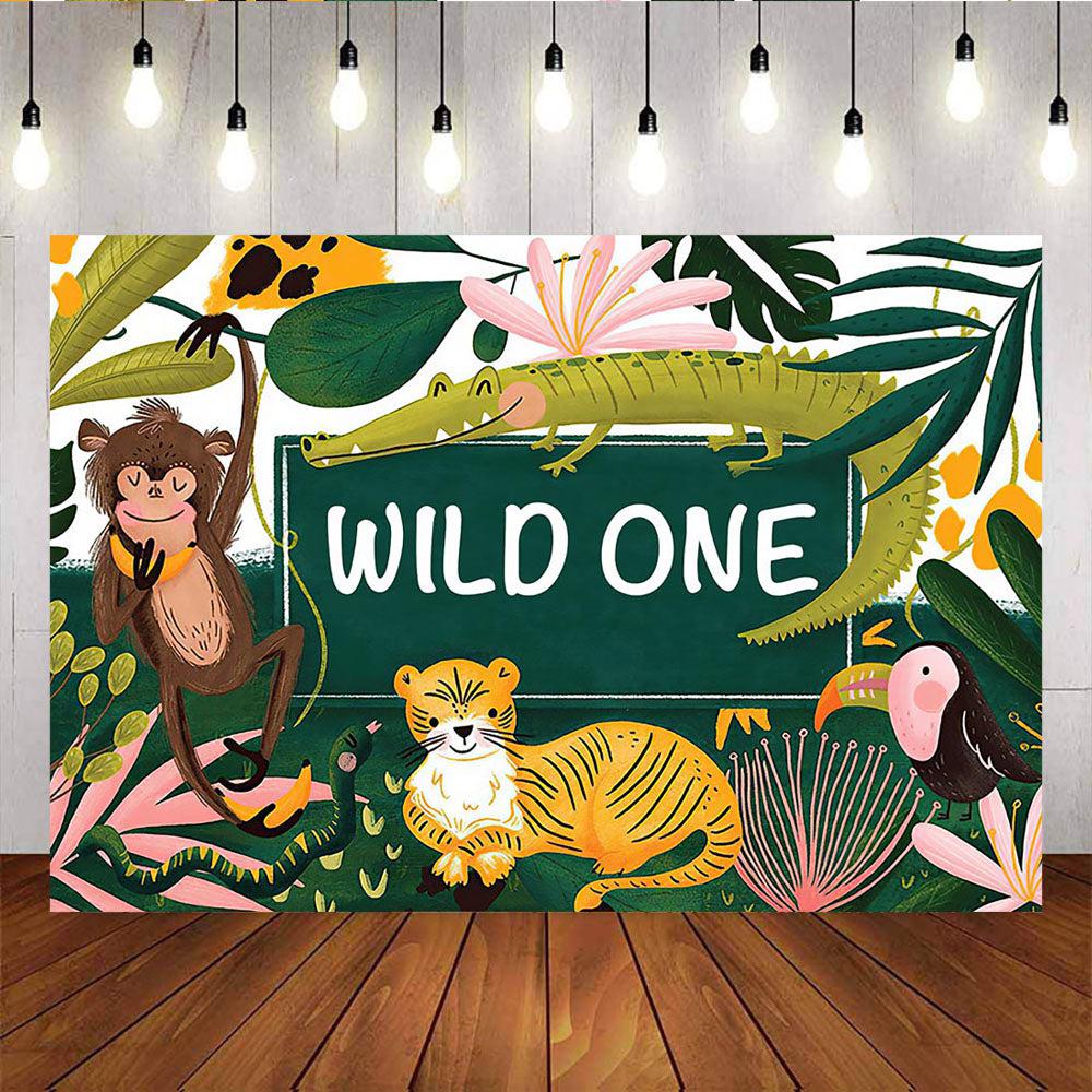 Mocsicka Wild One Backdrop Jungle and Animals Happy Birthday Party Backdrop-Mocsicka Party