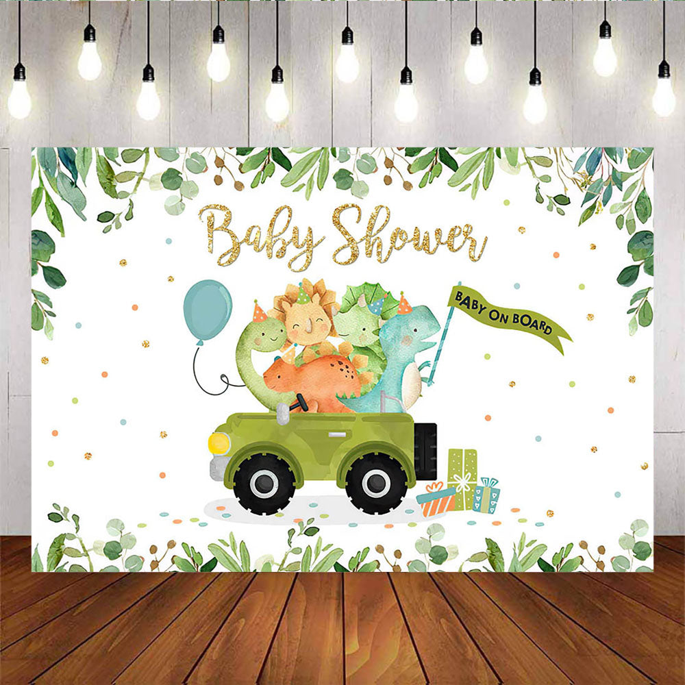 Mocsicka Little Dinosaur Drive By on the Road Baby Shower Party Back Drops-Mocsicka Party