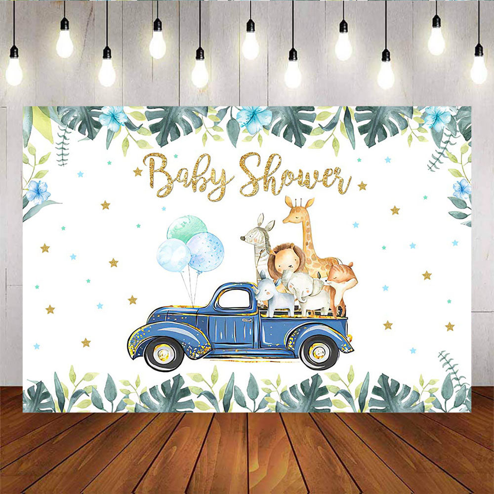 Mocsicka Little Animals Drive By on the Road Baby Shower Party Back Drops-Mocsicka Party