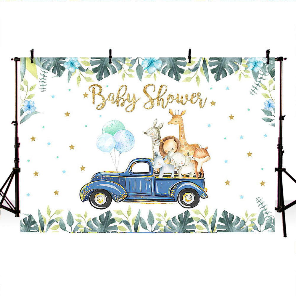 Mocsicka Little Animals Drive By on the Road Baby Shower Party Back Drops