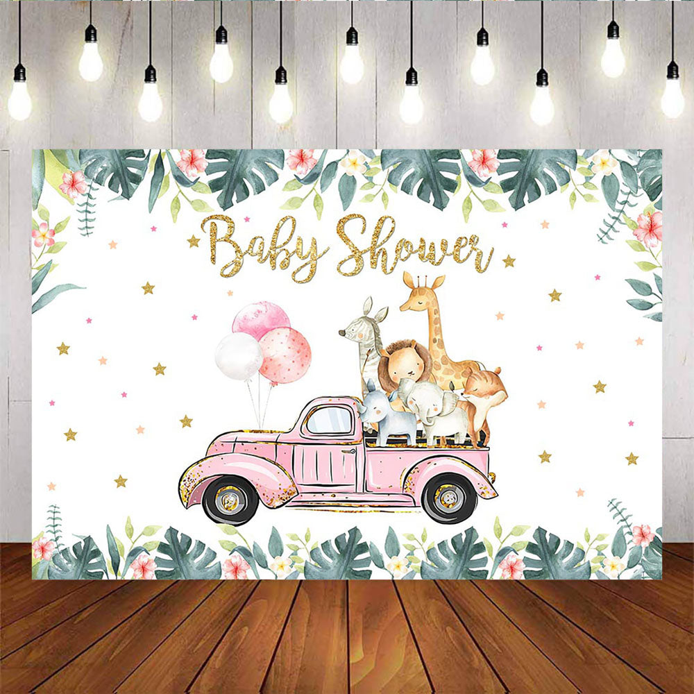 Mocsicka Little Animals Drive By on the Road It's Girl Baby Shower Backdrops-Mocsicka Party