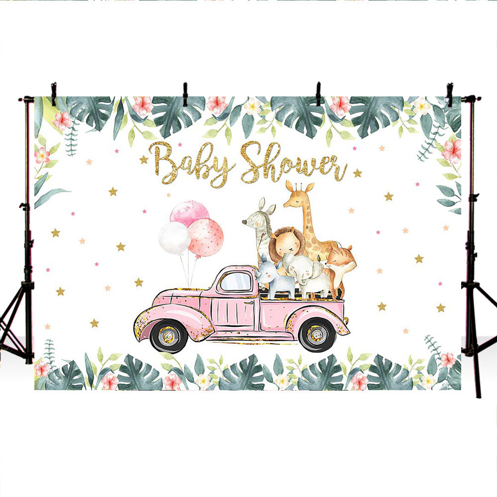 Mocsicka Little Animals Drive By on the Road It's Girl Baby Shower Backdrops