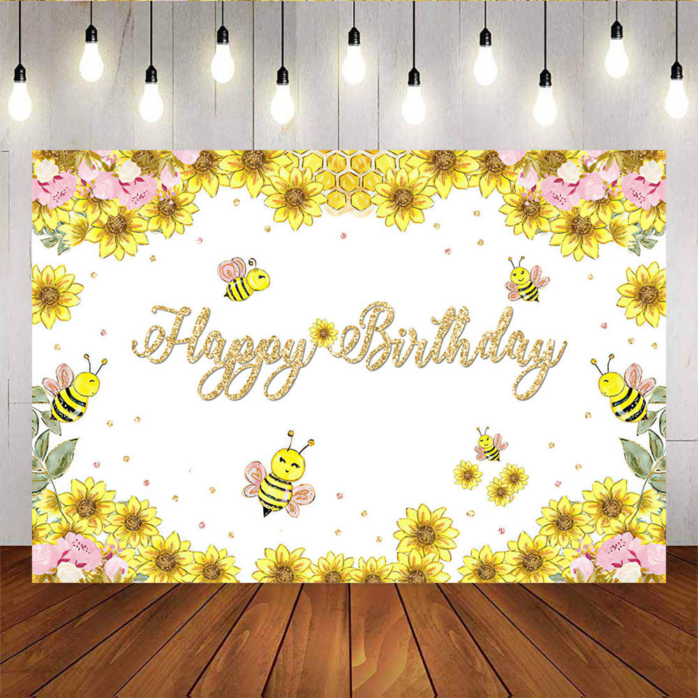 Mocsicka Little Sweet Bee Happy Birthday Backdrop Flowers and Honey Comb Background-Mocsicka Party