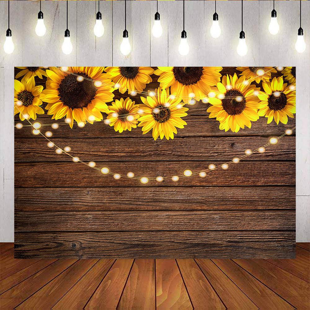 Mocsicka Wooden Floor and Sunflowers Bridal Shower Party Back Drops-Mocsicka Party