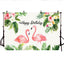 Mocsicka Pink Flamingo Plam Leaves and Flowers Happy Birthday Back Drops