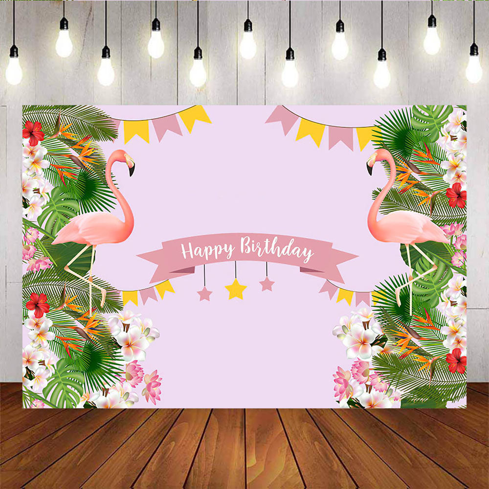 Mocsicka Hawaii Plam Leaves and Flamingo Happy Birthday Decoration Prop-Mocsicka Party