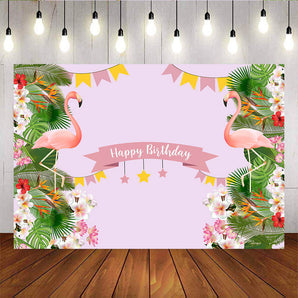 Mocsicka Hawaii Plam Leaves and Flamingo Happy Birthday Decoration Prop-Mocsicka Party