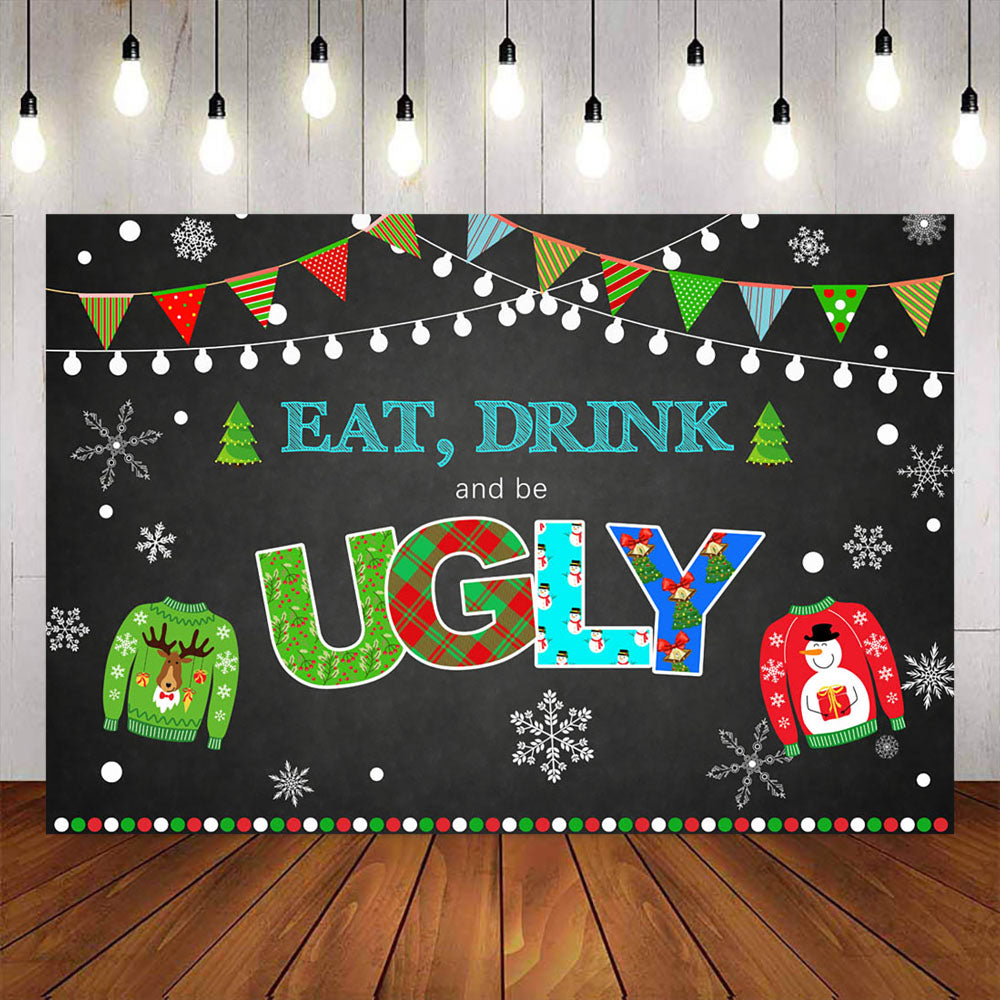 Mocsicka Eat Drink and be Ugly Backdrop Ugly Sweater Party Decor Props-Mocsicka Party