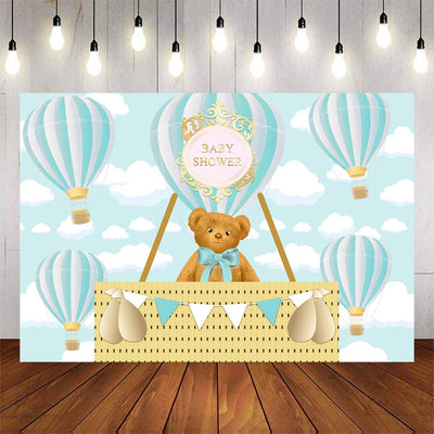 Mocsicka Adventure Theme Little Bear and Hot Air Balloon Baby Shower Backdrop-Mocsicka Party