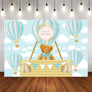 Mocsicka Adventure Theme Little Bear and Hot Air Balloon Baby Shower Backdrop-Mocsicka Party