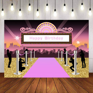 Mocsicka City Landscape Hollywood Superstar Pink Carpet Theme Party Backdrops-Mocsicka Party