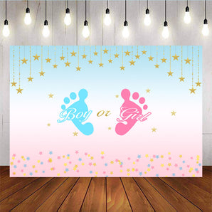 Mocsicka Boy or Girl Gender Reveal Back Drop Footprint Little Stars Back Ground-Mocsicka Party