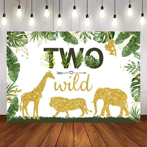 Mocsicka Two Wild Golden Animals Plam Leaves Birthday Party Backdrop-Mocsicka Party