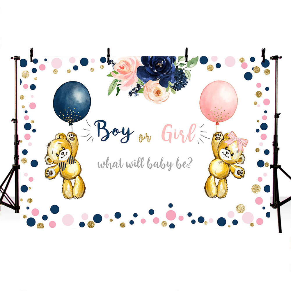 Mocsicka Boy or Girl Baby Bear Gender Reveal Party Backgrounds
