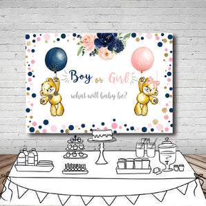 Mocsicka Boy or Girl Baby Bear Gender Reveal Party Backgrounds