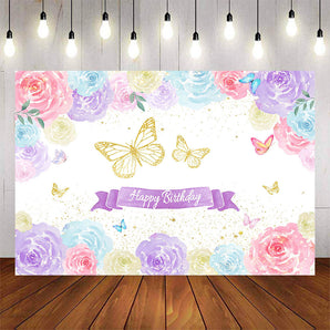 Mocsicka Butterfly and Flowers Happy Birthday Party Backdrop-Mocsicka Party
