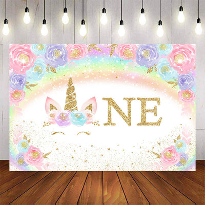 Mocsicka Unicorn and Spring Floral First Birthday Party Backdrops-Mocsicka Party