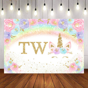 Mocsicka Unicorn and Spring Floral Second Birthday Party Backdrops-Mocsicka Party