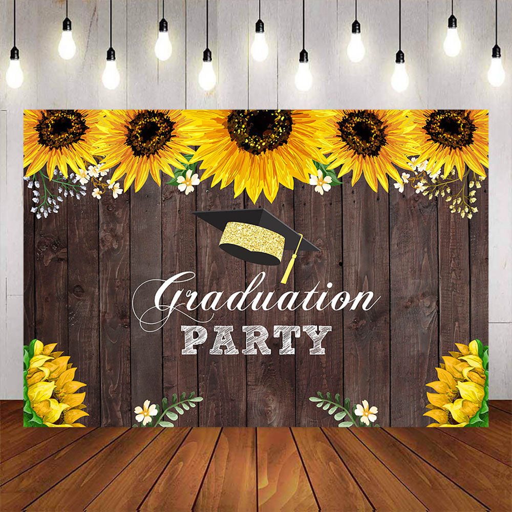 Mocsicka Graduation Party Sunflowers and Wooden Floor Background-Mocsicka Party
