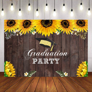 Mocsicka Graduation Party Sunflowers and Wooden Floor Background-Mocsicka Party