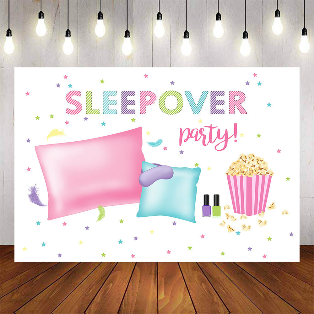 Mocsicka Sleepover Party Backdrop Pillows and Popcorn Photo Banners-Mocsicka Party