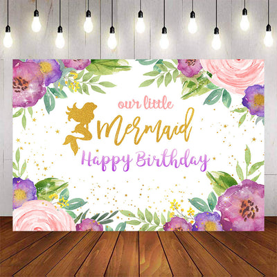 Mocsicka Little Mermaid and Flowers Happy Birthday Party Decor-Mocsicka Party