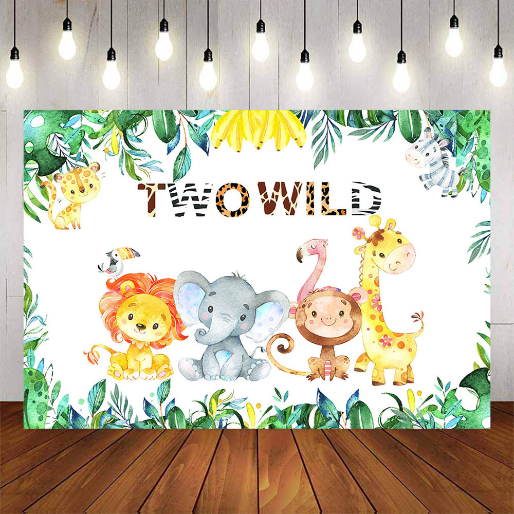 Mocsicka Two Wild Cute Animals and Plam Leaves Birthday Backdrops-Mocsicka Party