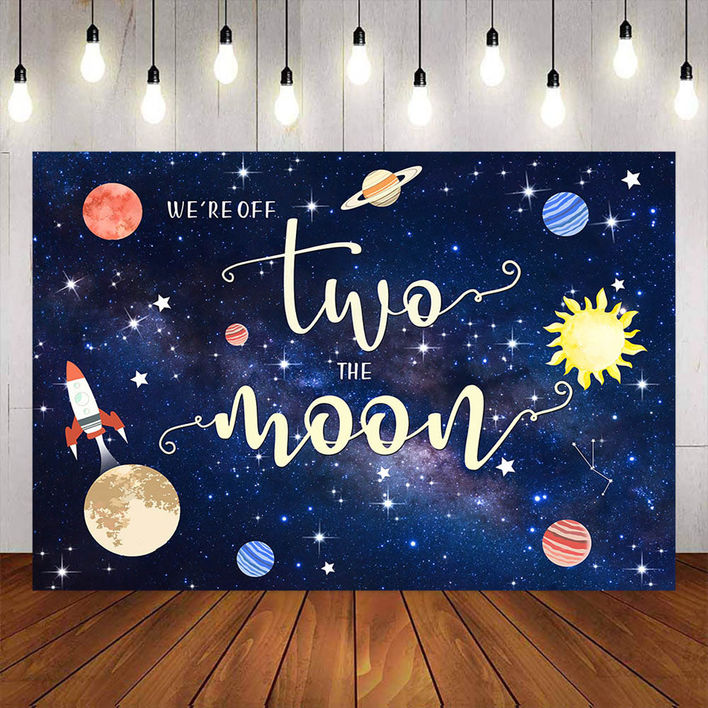 Mocsicka Space Planet Theme Second Birthday Party Background-Mocsicka Party