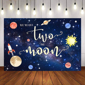 Mocsicka Space Planet Theme Second Birthday Party Background-Mocsicka Party