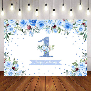 Mocsicka Blue Flowers First Birthday Party Backgrounds-Mocsicka Party