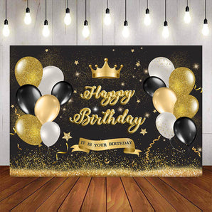Mocsicka Balloons and Golden Crown Happy Birthday Backdrops-Mocsicka Party