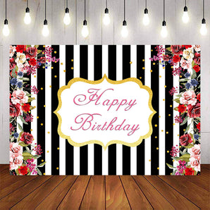 Mocsicka Stripes and Spring Floral Happy Birthday Party Decor-Mocsicka Party