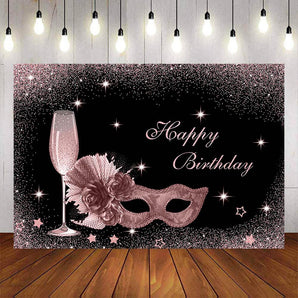 Mocsicka Masquerade Theme Champagne Birthday Party Backdrop-Mocsicka Party