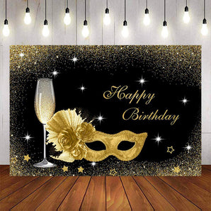 Mocsicka Masquerade Theme Golden Champagne Birthday Party Backdrop-Mocsicka Party