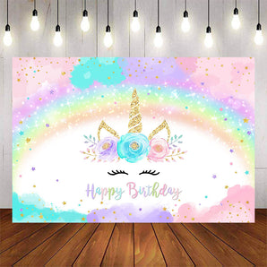 Mocsicka Golden Unicorn and Rainbow Happy Birthday Party Decor-Mocsicka Party