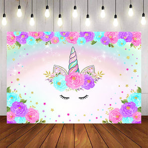 Mocsicka Unicorn and Flowers Little Stars Birthday Party background-Mocsicka Party