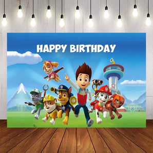 Mocsicka Paw Patrol Theme Happy Birthday Party Backdrop-Mocsicka Party