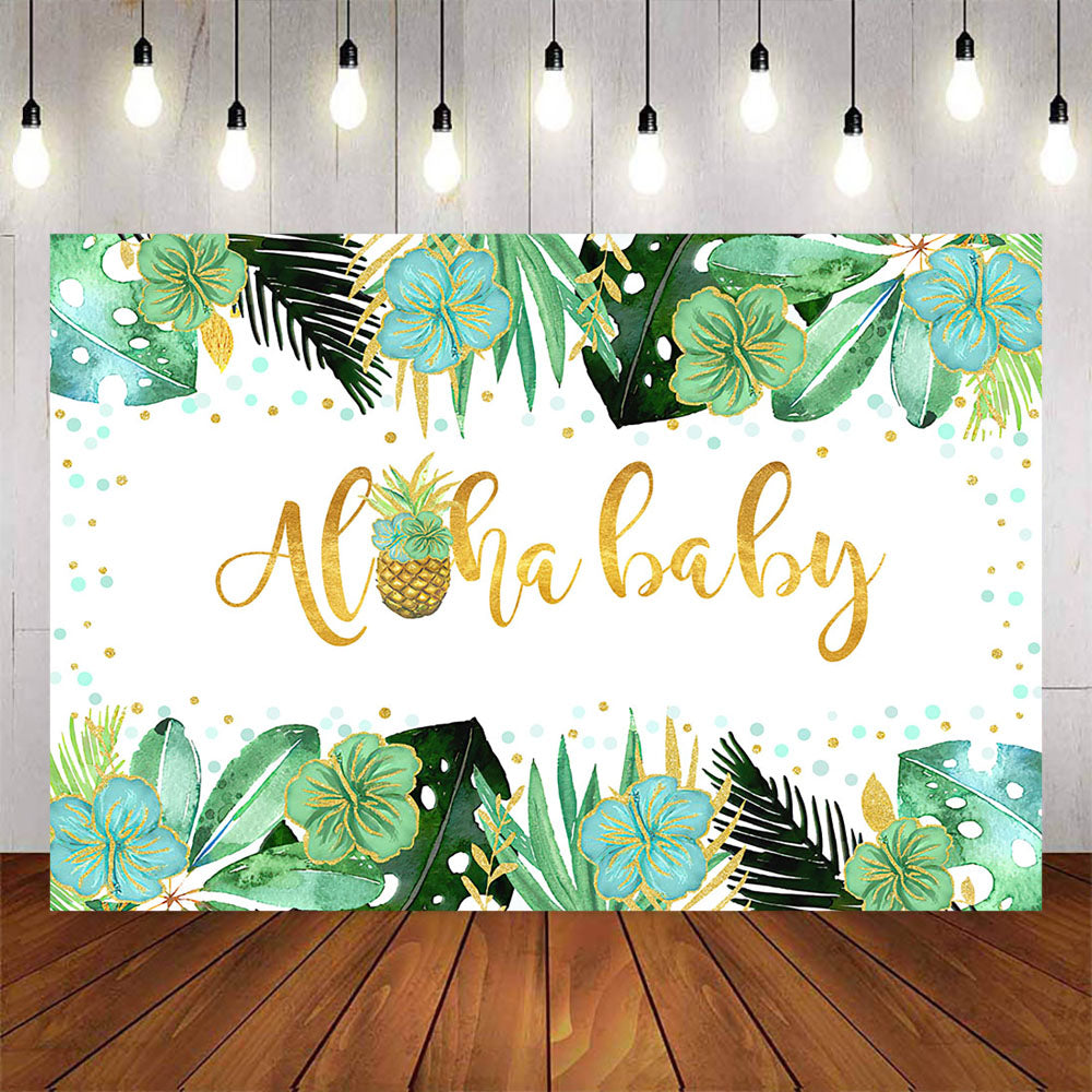 Mocsicka Plam Leaves Gold Dots Aloha Baby Shower Party Background-Mocsicka Party