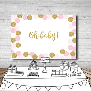 Mocsicka Gold and Pink Dots Baby Shower Party Backdrop