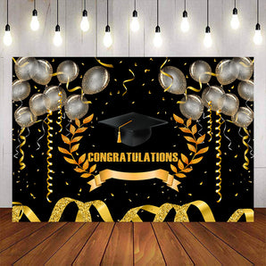 Mocsicka Gold Balloon and Ribbon Graduation Party Backdrop-Mocsicka Party