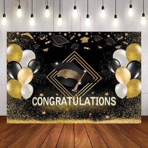 Mocsicka Gold Balloons and Dots Graduation Party Backdrop-Mocsicka Party