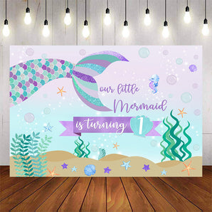 Mocsicka Our Little Mermaid is Turning One Birthday Backdrop-Mocsicka Party