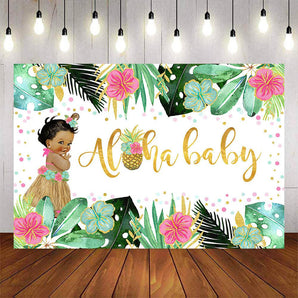 Mocsicka Plam Leaves and Flowers Aloha Baby Shower Backdrop-Mocsicka Party