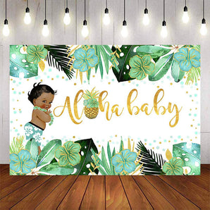 Mocsicka Plam Leaves and Flowers Aloha Baby Shower Backdrops-Mocsicka Party