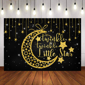 Mocsicka Gold Moon Twinkle Stars Baby Shower Party Backdrop-Mocsicka Party