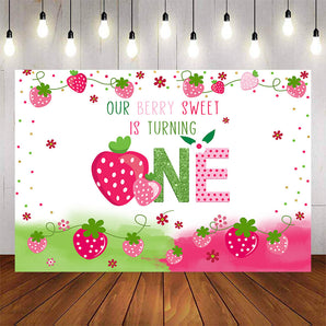 Mocsicka Our Berry Sweet is Turning One Happy 1st Birthday Backdrop-Mocsicka Party