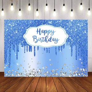 Mocsicka Blue Dots and Diamonds Happy Birthday Backdrop-Mocsicka Party