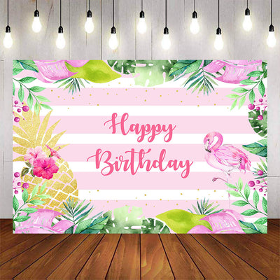 Mocsicka Gold Pineapple and Flamingo Happy Birthday Party Banners-Mocsicka Party