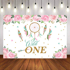 Mocsicka Dreamcatcher and Flowers Wild One Birthday Backdrop-Mocsicka Party