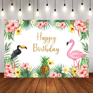 Mocsicka Pink Flamingo and Flowers Happy Birthday Banners-Mocsicka Party